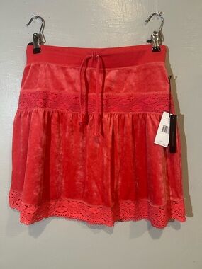 BCBGMaxAzria Coral Velvet Lace-Trim Skater Skirt